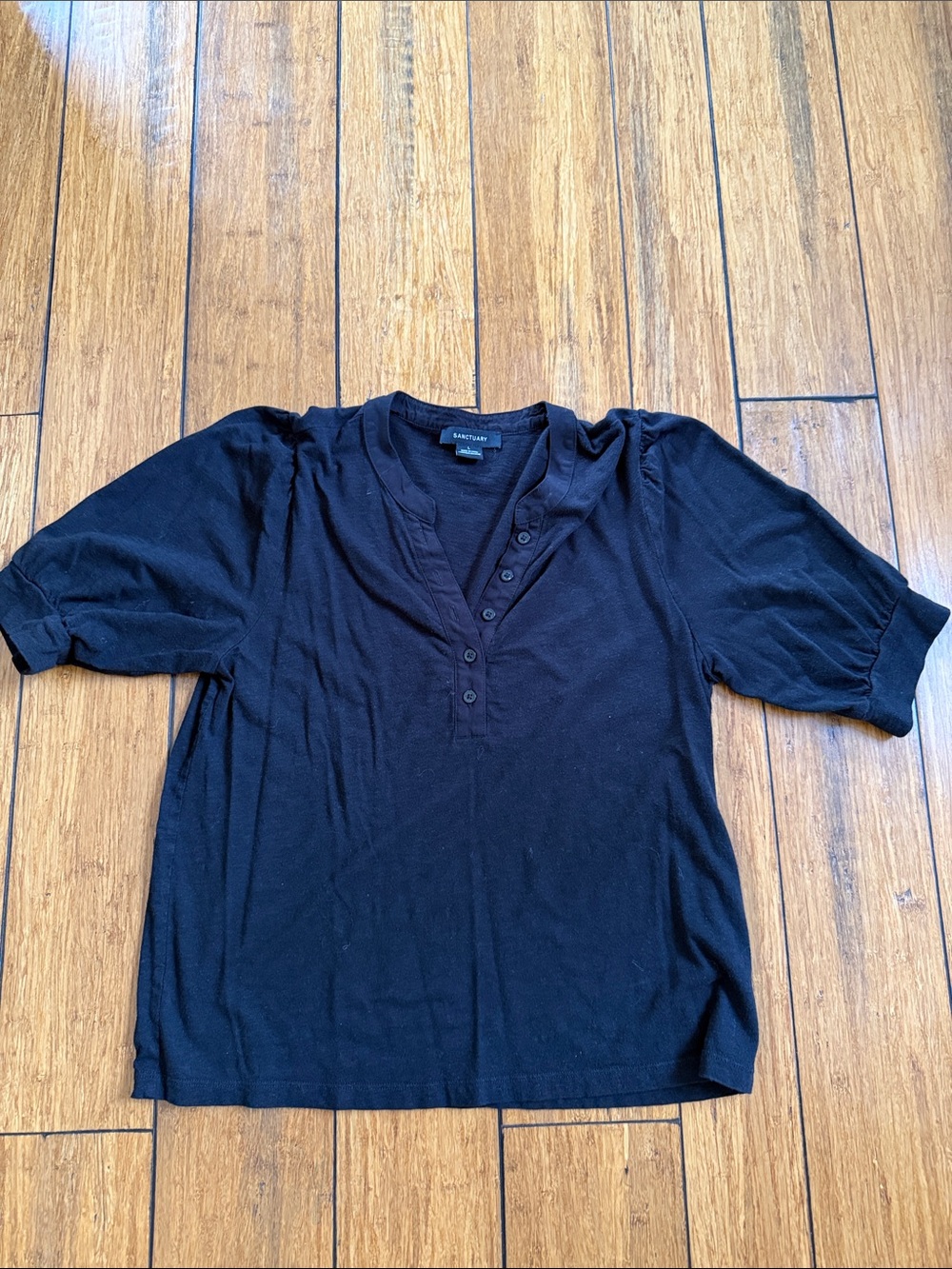 Sanctuary Black Short-Sleeve Henley Top
